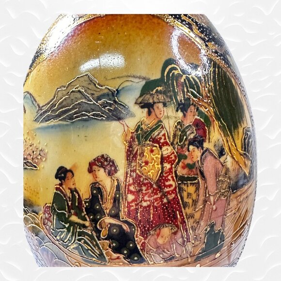 Vintage Satsuma Vase Hand-Painted Chinese Porcelain Egg 6” Tall Traditional - Picture 6 of 11